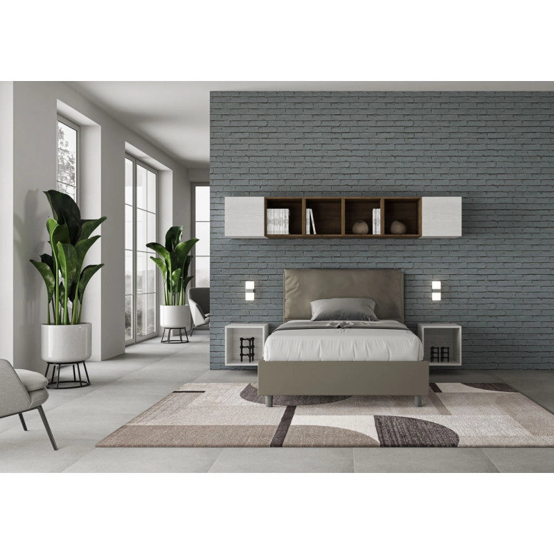 Letto imbottito Piazza e mezzo 120x190 cm Large - Similpelle,Senza rete,Cappuccino