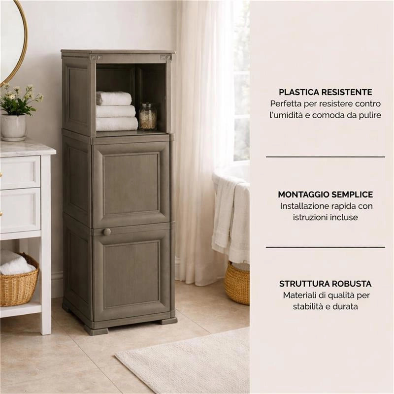 MOBILE 2 MODULI WENGÉ 40X43X125 CM CON ANTE FINITURA LEGNO E 1 MODULO SCAFFALE – SOLUZIONE VERTICALE SALVASPAZIO PER ORGANIZZAZIONE CASA