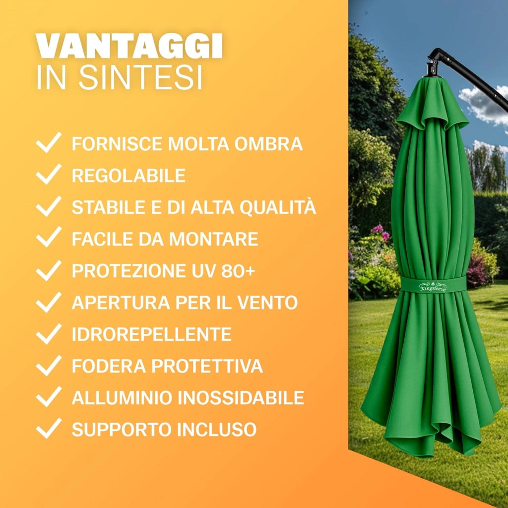 Ombrellone da Giardino Decentrato UV 50+ Regolabile 330cm Manovella Terrazzo Balcone
