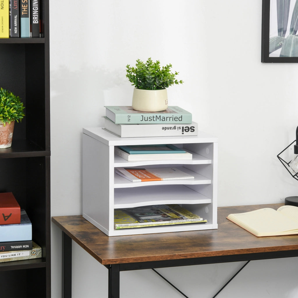 Organizer da scrivania in legno bianco con 4 ripiani porta stampante ¨C Xylo ¨C 35,5x25x28,6 cm