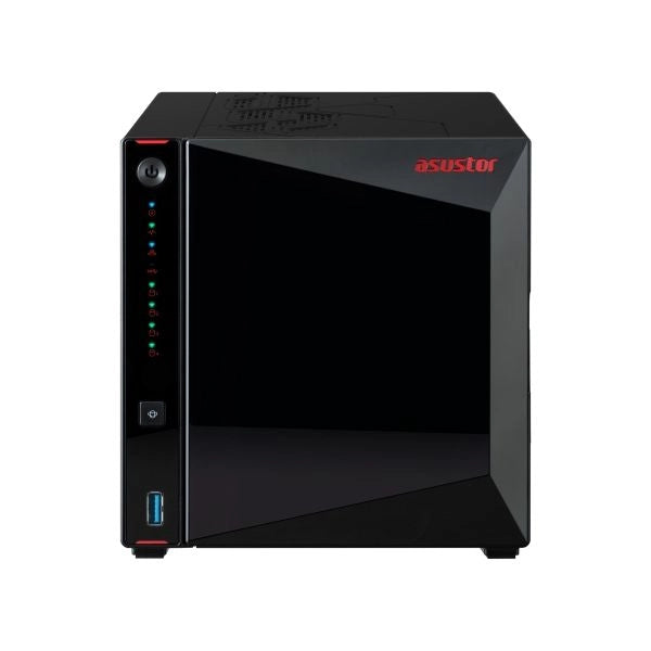 Asustor nas tower 4 bay + 4xm.2 nvme , intel celeron n5105 quad-core, 4gb ram (max 16gb), 2x2.5 gbe, 3xusb 3.2 gen-2 .. as5404t