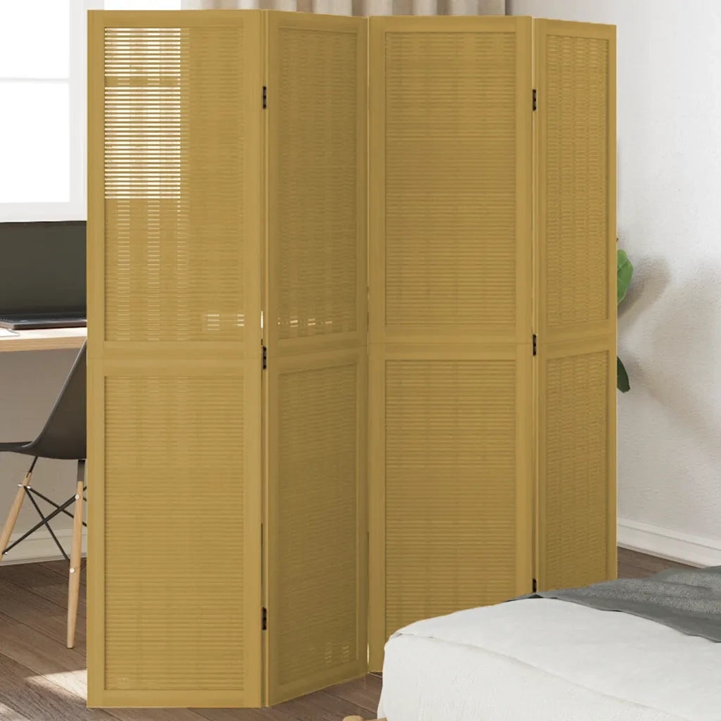 Divisorio Ambienti 4 Pannelli Marrone Legno Massello Paulownia