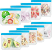 Sacchetti per congelatore riutilizzabili, sacchetti di snack di verdure a impasto senza latticismo extra spessi, sacchetti di silicone BPA liberi per la conservazione degli alimenti, il viaggio, l'organizzazione domestica (9 pezzi, 9 di medie dimensioni)