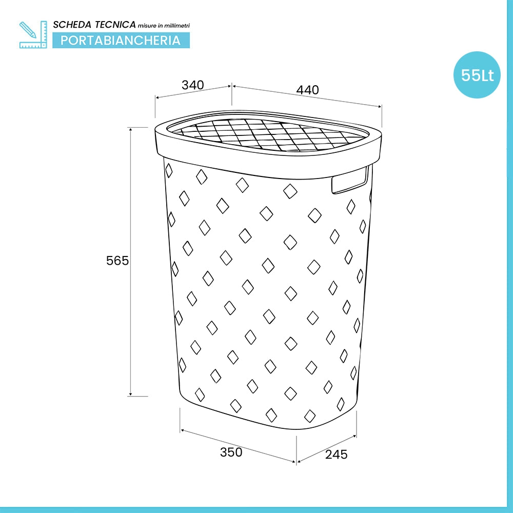 Portabiancheria tortora 55 litri in plastica resistente – Fiber