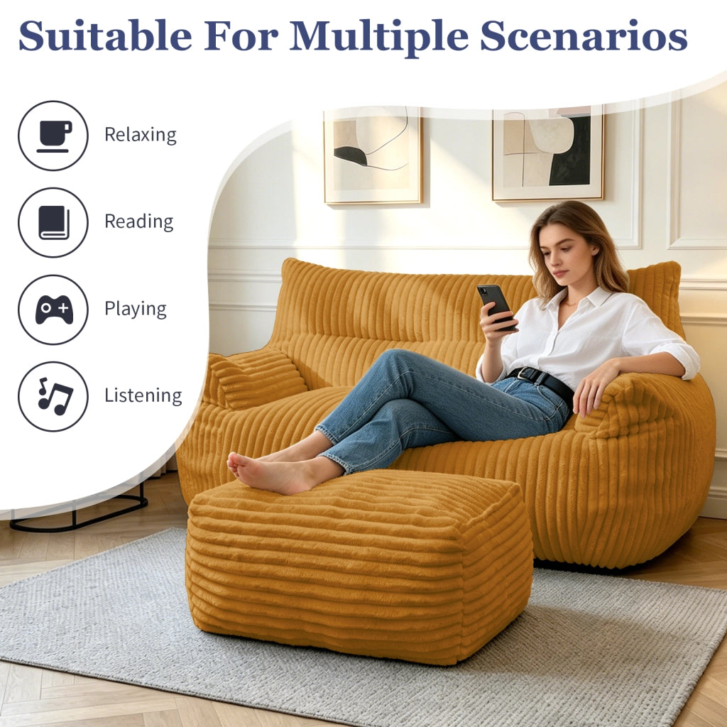 Poltrona pouf con poggiapiedi - design ergonomico e base antiscivolo - flanella - giallo