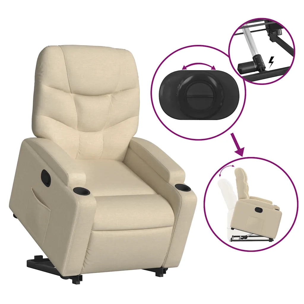 Poltrona | Sedia Relax Alzapersona Reclinabile Crema in Tessuto