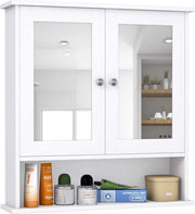 Cassettone da parete, armadio per bagno con specchi a doppia faccia, cassettone in legno con 3 pannelli, armadio da parete moderno con pannello interno regolabile, 56 x 13 x 58 cm (Bianco)