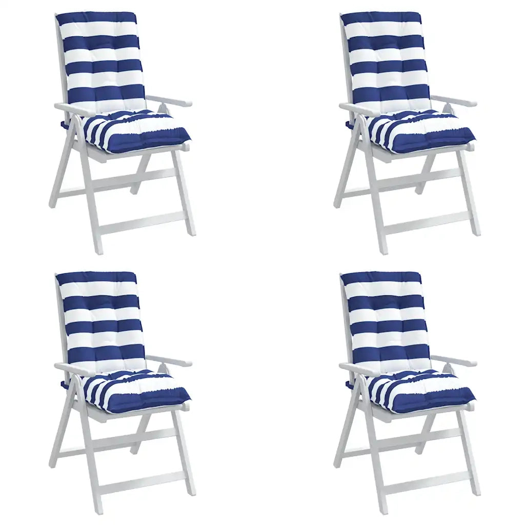 Cuscini Sedia Schienale Basso 4 pz | Cuscini per sedie a Righe Blu e Bianche Oxford