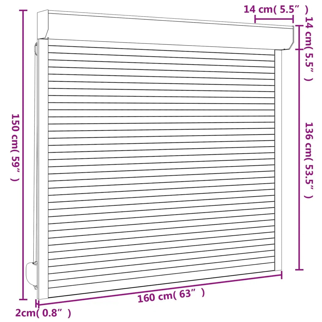Persiana a rullo Antracite 160 x 150 cm Alluminio e poliuretano