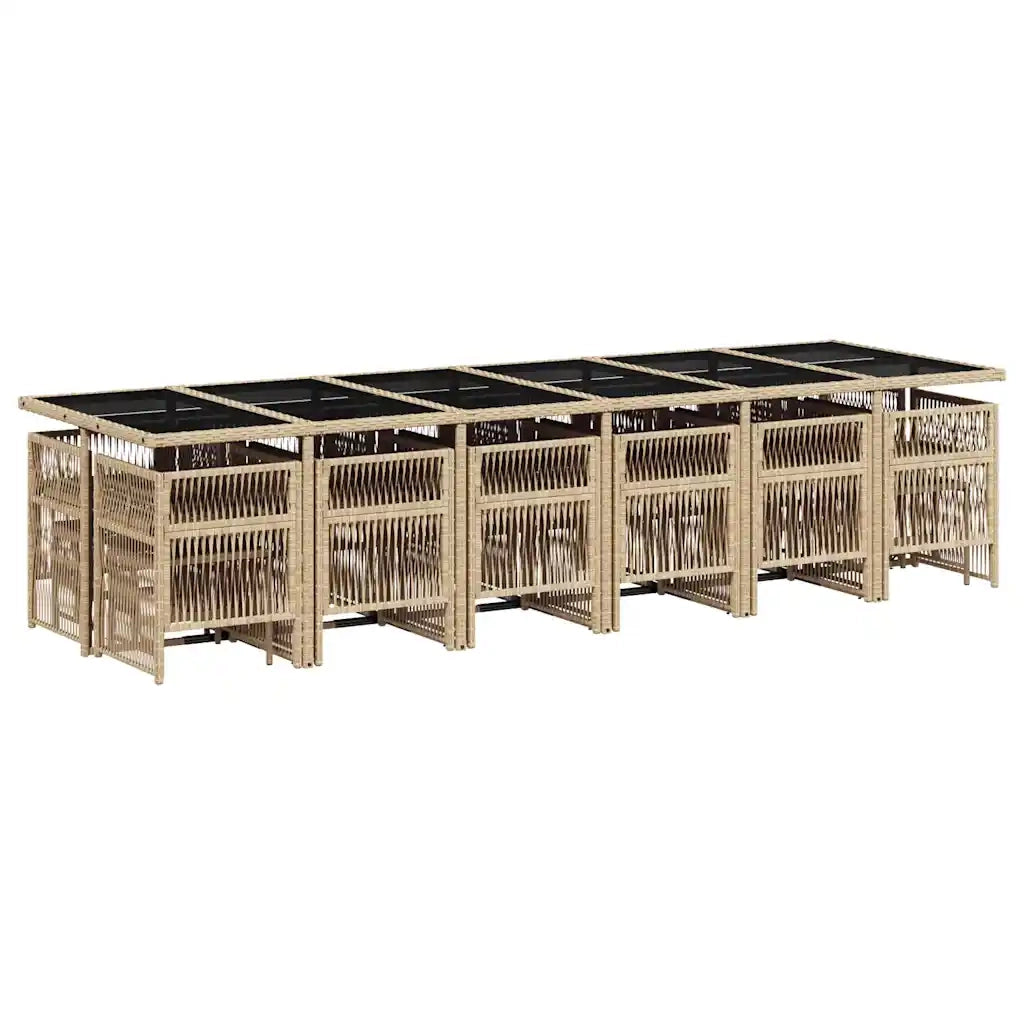 Set Pranzo da Giardino 17 pz con Cuscini Beige Misto Polyrattan