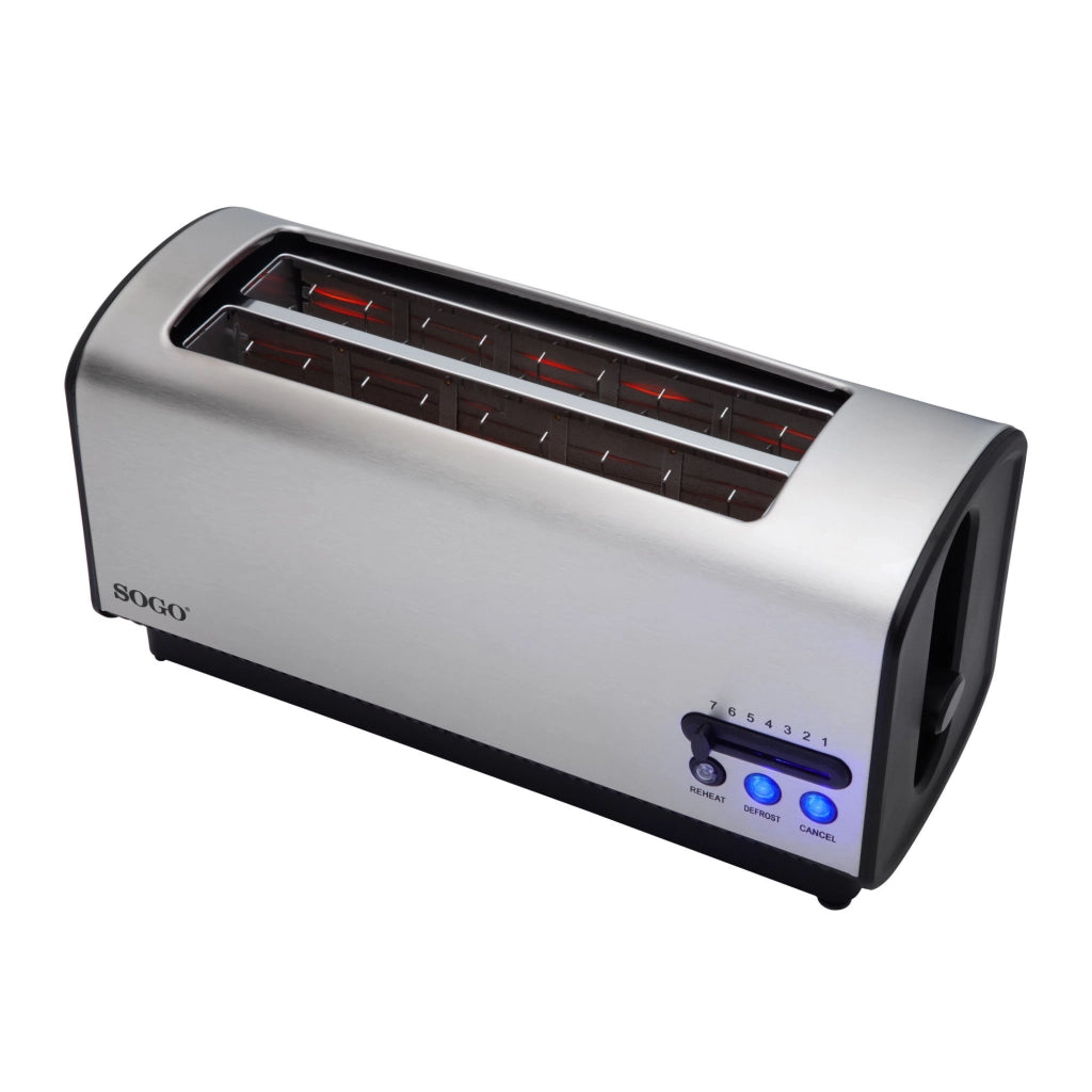 Tostapane elettrico 2 fessure lunghe, 4 fette capacità, acciaio inox 1200W colazione - SOGO