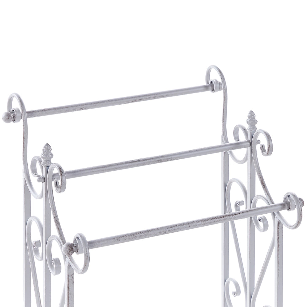 Portasciugamani bianco volutamente afflitto dall'aspetto antico autoportante rack bagno classico vintage