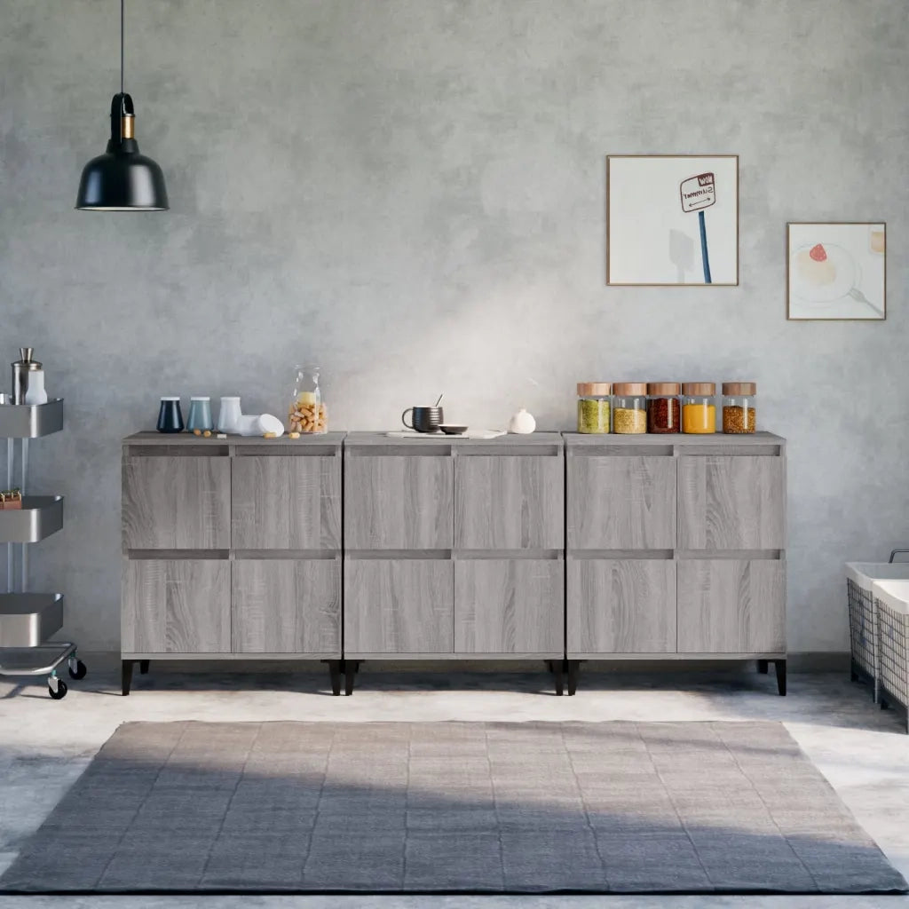Credenze 3pz Grigio Sonoma 60x35x70 cm in Legno Multistratocod mxl 125436