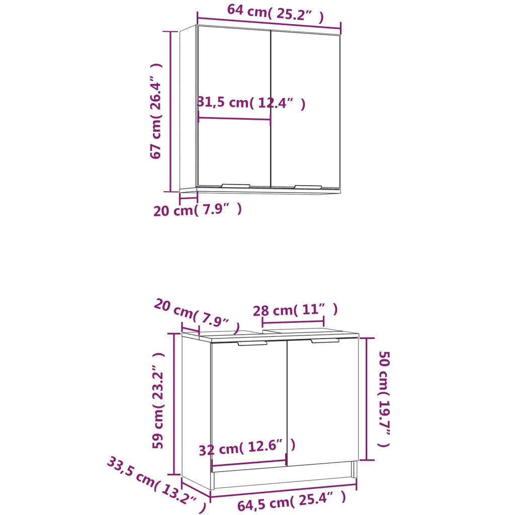 Set Mobili da Bagno 2 pz Rovere Fumo in Legno Multistrato 3115865