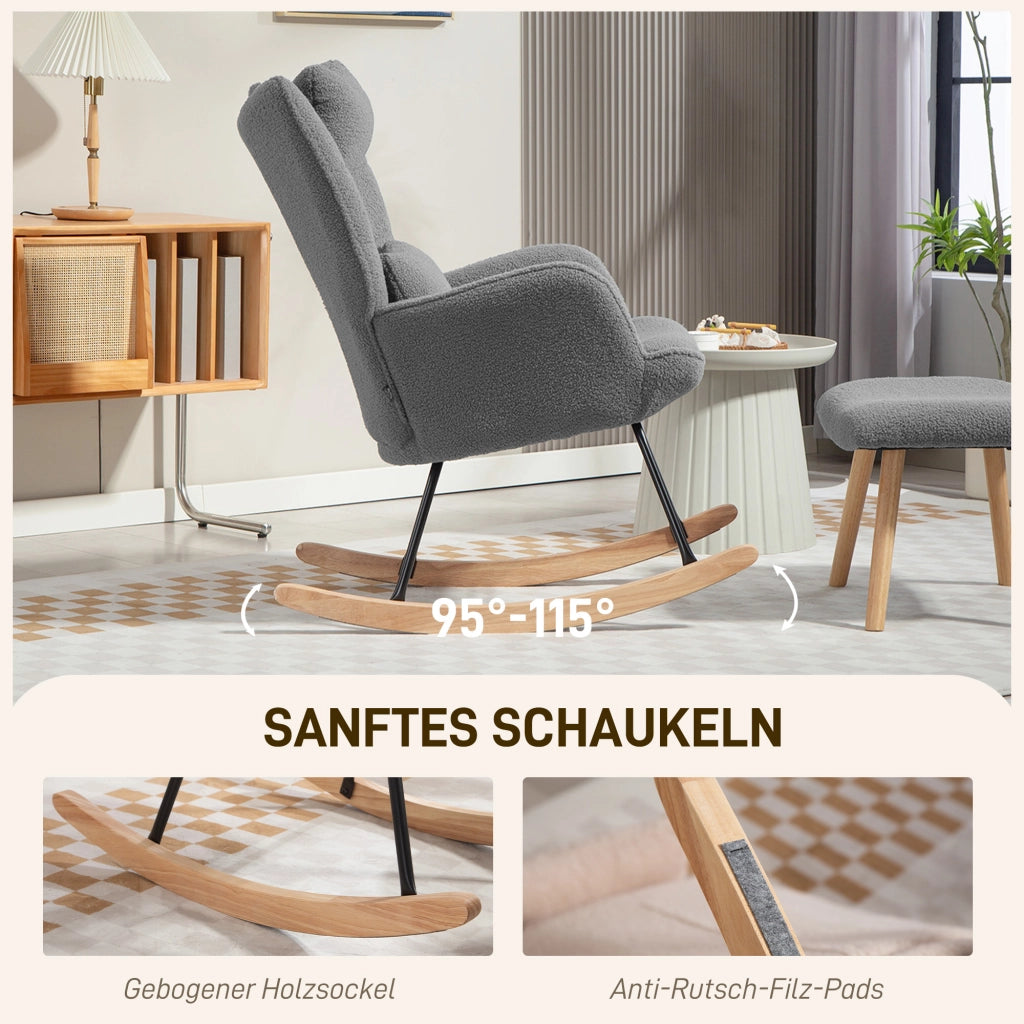 Poltrona dondolo con poggiapiedi ¨C Xylo ¨C tessuto grigio scuro gambe legno