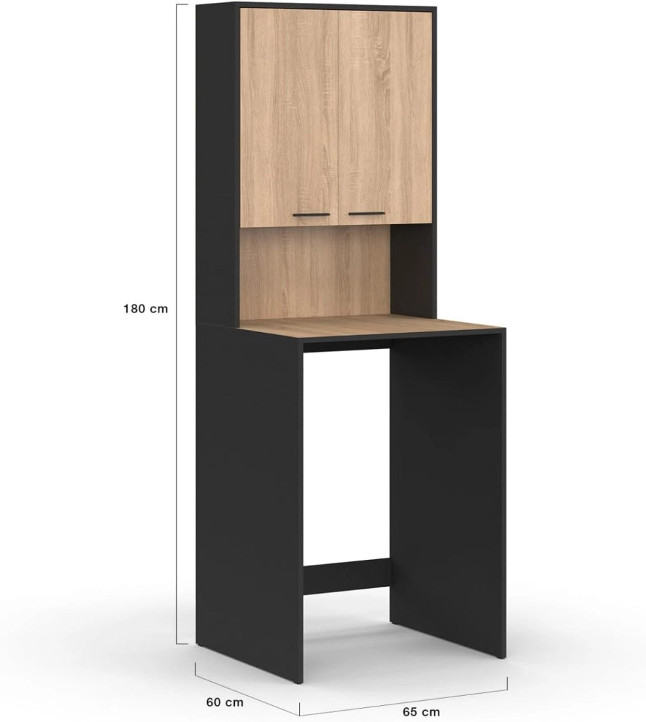 Piano lavabiancheria WALLIS con armadio nero e legno effetto faggio