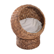 EasyComfort Cuccia Rialzata per Gatti in Vimini, con Cuscino in Cotone, Marrone e Bianco, 40x37x51 cm