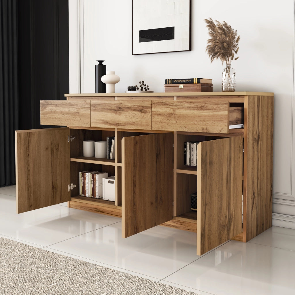 Credenza con 3 ante e 3 cassetti - per soggiorno - in truciolare - legno - 135×40×81 cm