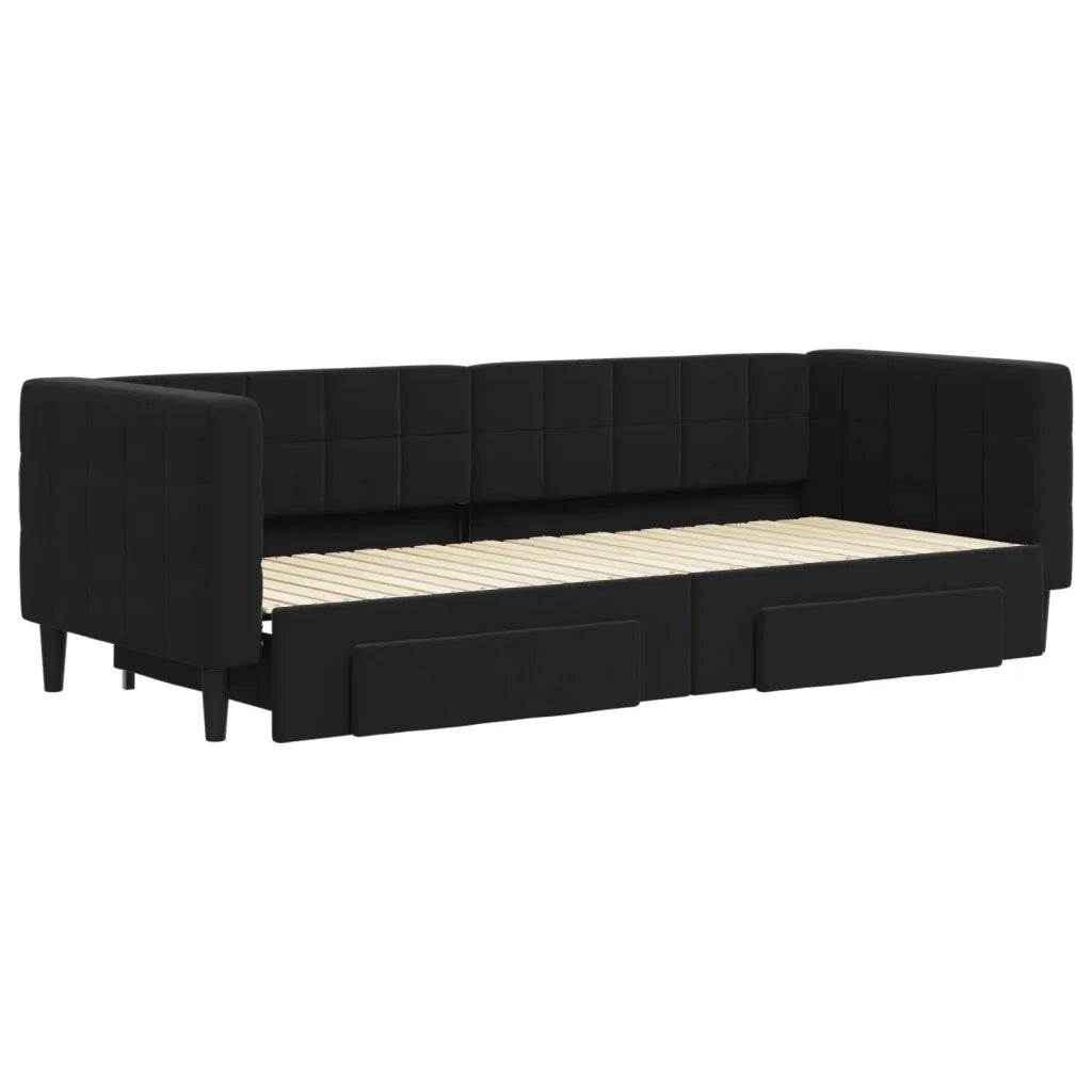 Divano Letto Estraibile con Cassetti-Sofa Letto-Daybed Nero 80x200 cm in Velluto 825195