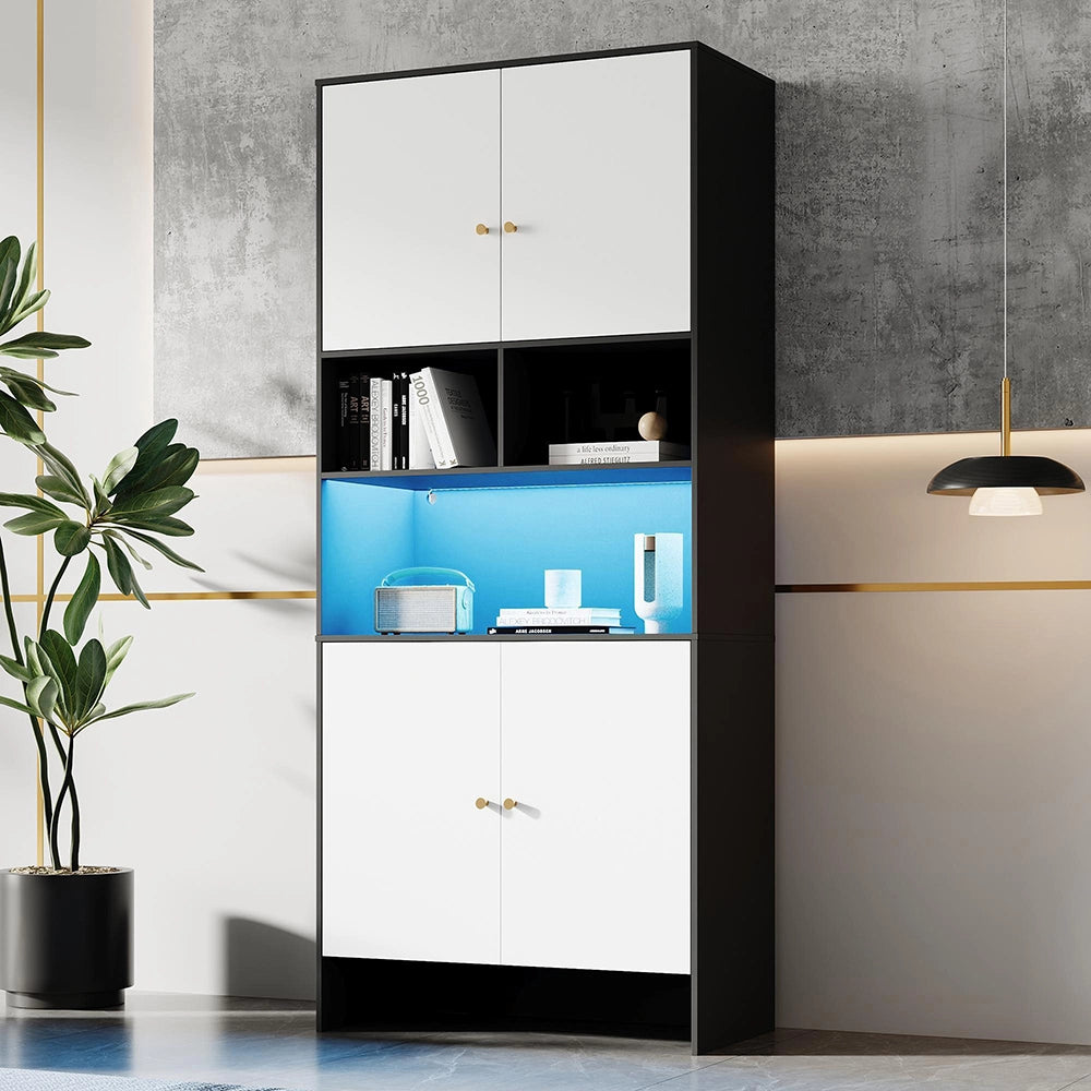 Armadio multifunzionale - Xylo - 80x40x185cm - Bicolore nero e bianco - 4 porte 3 scomparti