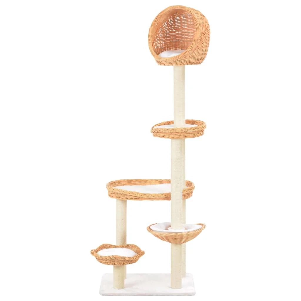 Tiragraffi albero per gatti cuccia per gatti giocattolo peluche in sisal naturale e legno di salice 3702229