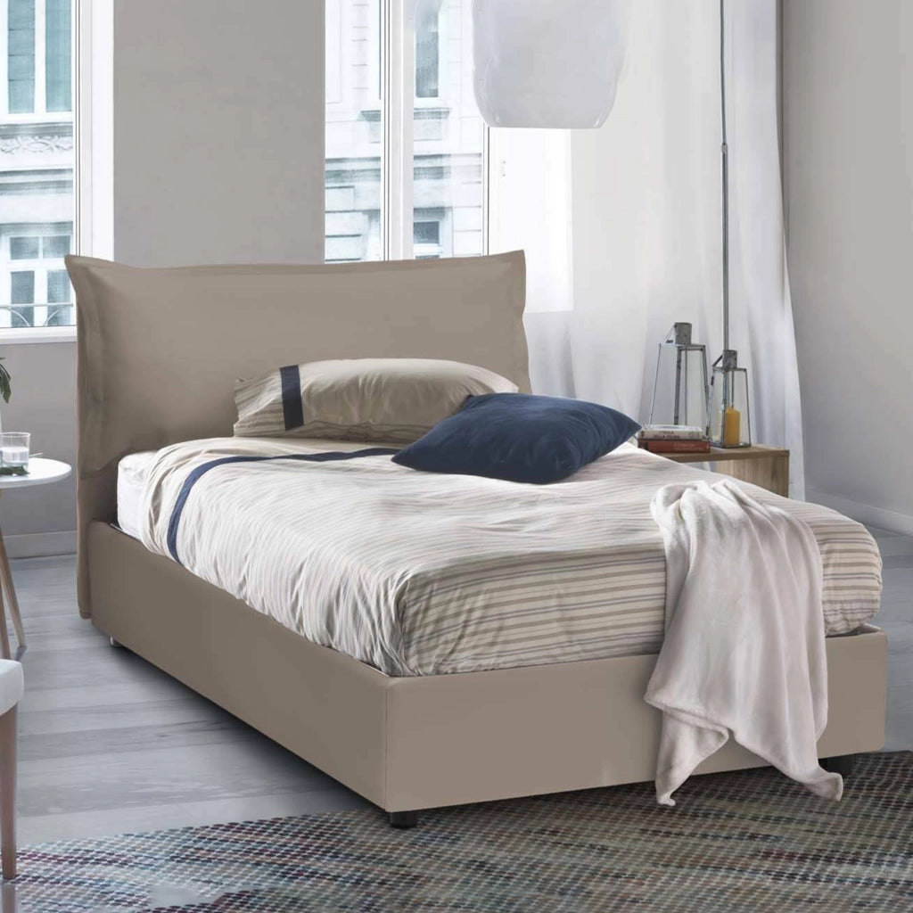 Latona, Letto Piazza e Mezza Contenitore Made in Italy, Grigio Tortora