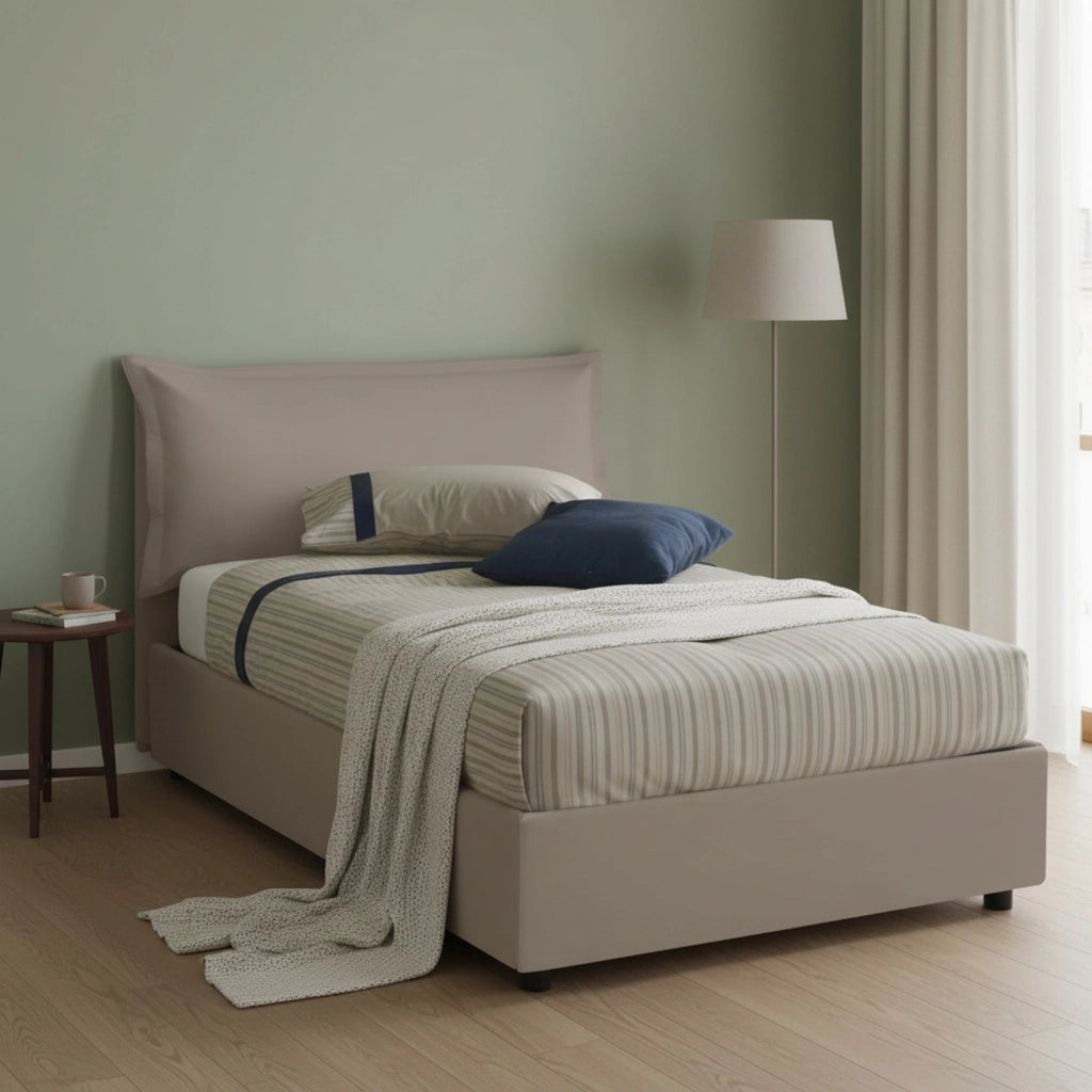 Latona, Letto Piazza e Mezza Contenitore Made in Italy, Grigio Tortora