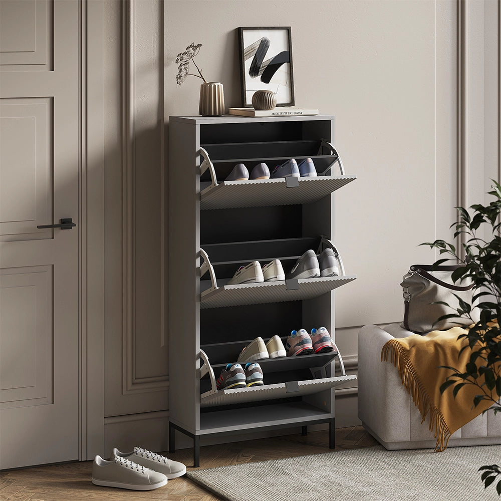 Vicco Scarpiera da ingresso Grigio 60 x 130 cm con 3 cassetti pieghevoli