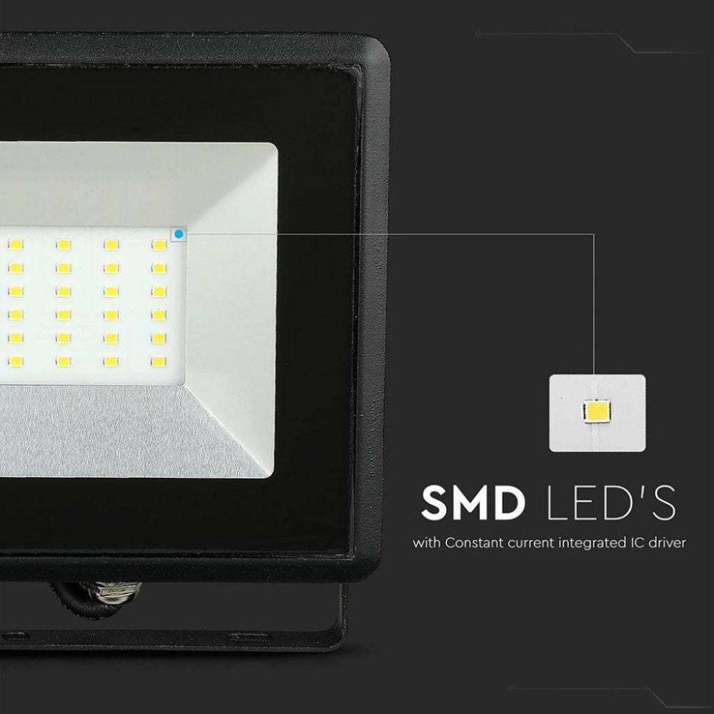 Trade Shop - Faro Proiettore A Led Smd Da 30w Colore Nero Luce Calda 3000k Per Esterno Ip65 -