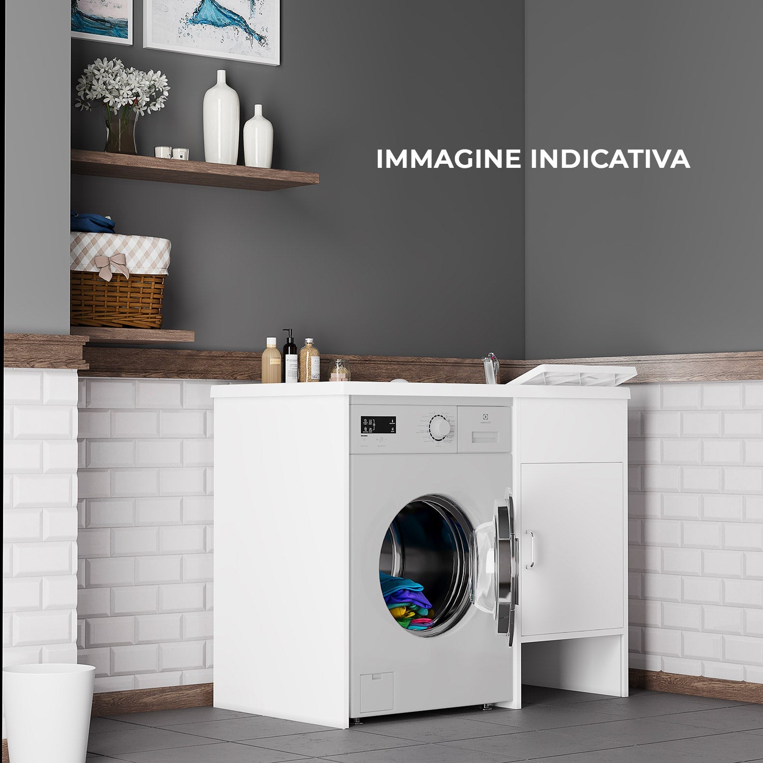 Lavatoio e Coprilavatrice in PVC 109x60x89 cm Forlani Tidy Bianco Lato Destro