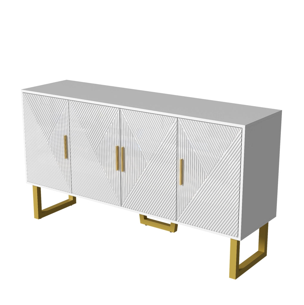 Credenza 150x40x82 cm con 4 ante e ripiani regolabili; MDF e pannello truciolare bianca