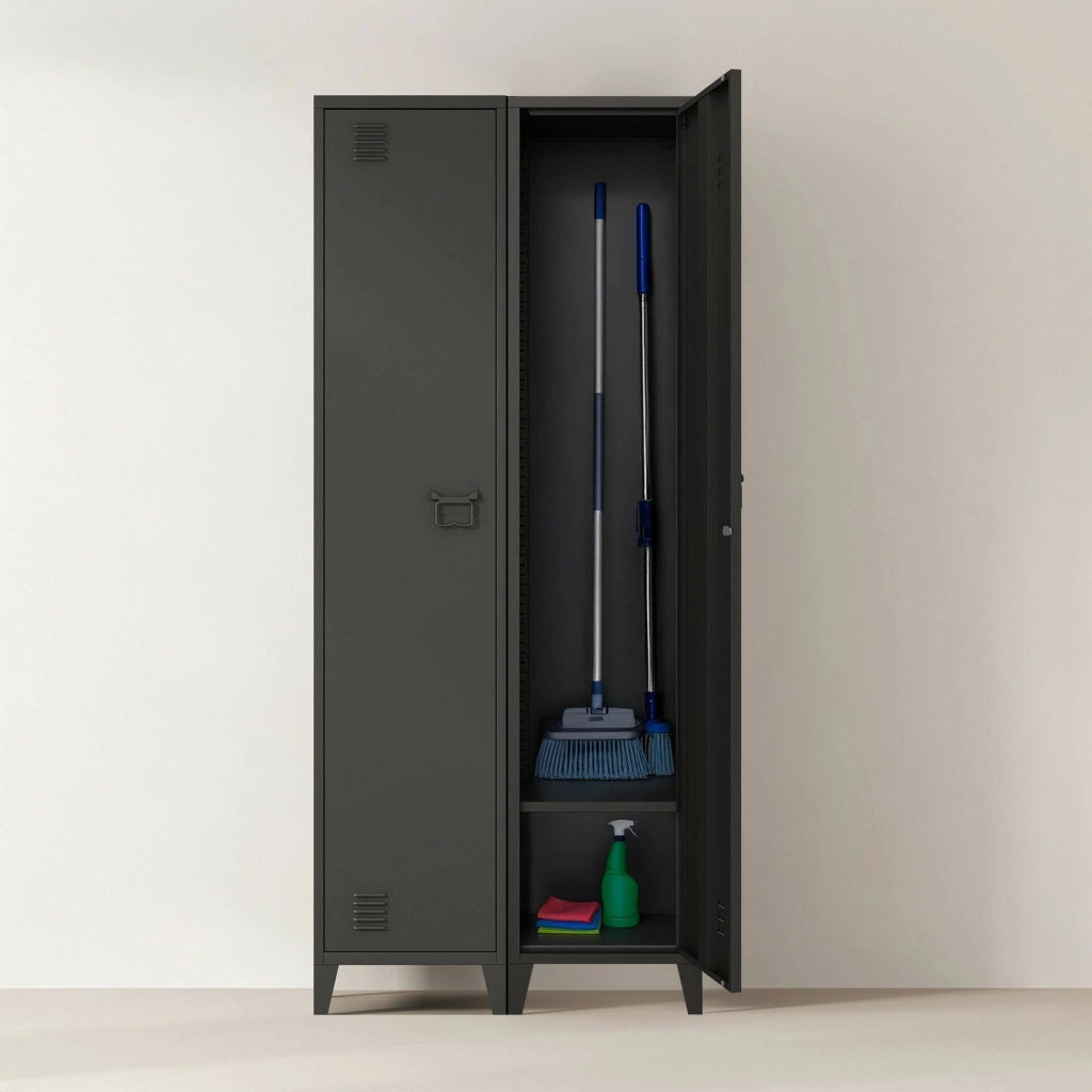 Mobile colonna Soleto, Pensile bagno o cucina, Armadio alto multifunzione, Mobiletto multiuso, 38x38 h180 cm, Ardesia