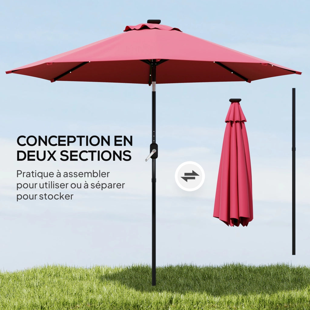 Parasole da giardino inclinabile ¨C zephmum ¨C LED solare, ? 2,7 m, rosso bordeaux