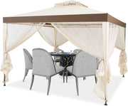 3 x 3M Gazebo da Giardino, con Tetto e Tende di Struttura in Acciaio, 4 Tende Laterali, Ventilazione e Zanzariere, Traspirante e Comodo per Parco/Giardino/Balcone, 2 Colori (beige)