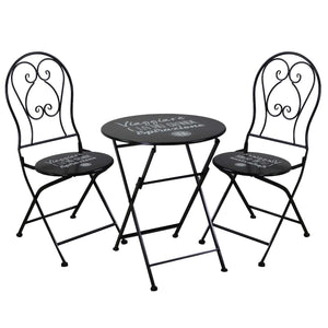 Set Tavolino e 2 Sedie Ø60xh70,5 cm in Metallo Nero