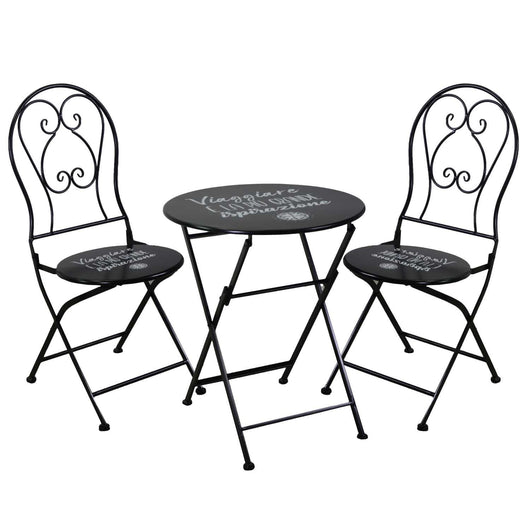 Set Tavolino e 2 Sedie Ø60xh70,5 cm in Metallo Nero