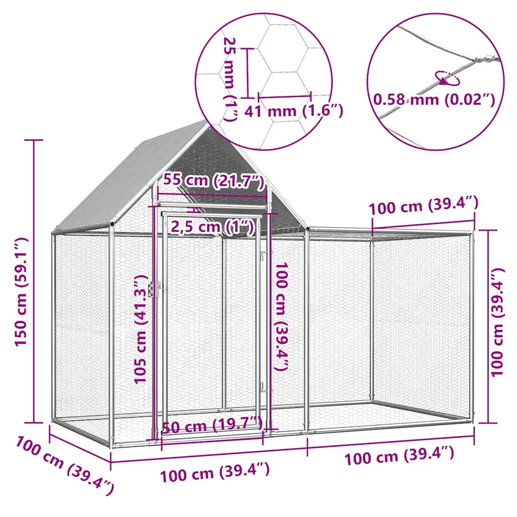 Pollaio 2x1x1,5 m in Acciaio Zincato CFW3446792