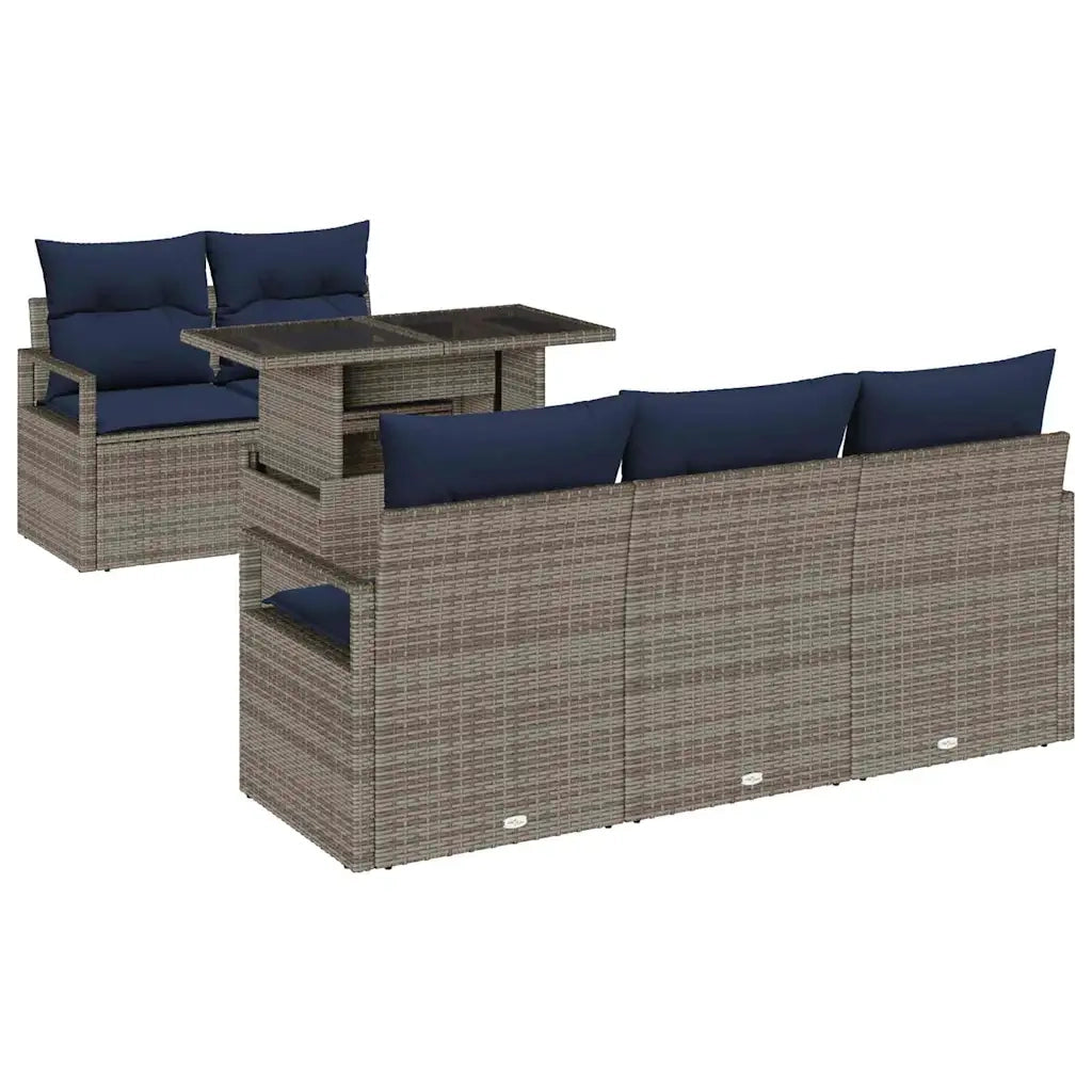 Set Divano da Giardino con cuscino 6 pcs Grigio polyrattan