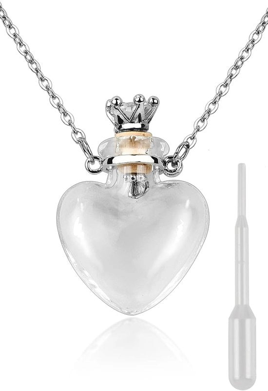 Fles per profumo a forma di cuore - Urna di ricordo con catena - Collana di ricordo in vetro - Flacone di profumo liquido - Flacone di profumo riutilizzabile - Prodotto leggero e progettato per essere portato - Collana di ricordo con catena