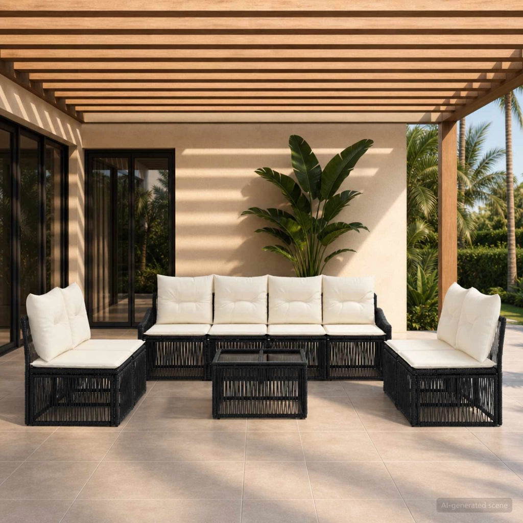 Set Divano da Giardino 9 pz Nero polyrattan 3435982