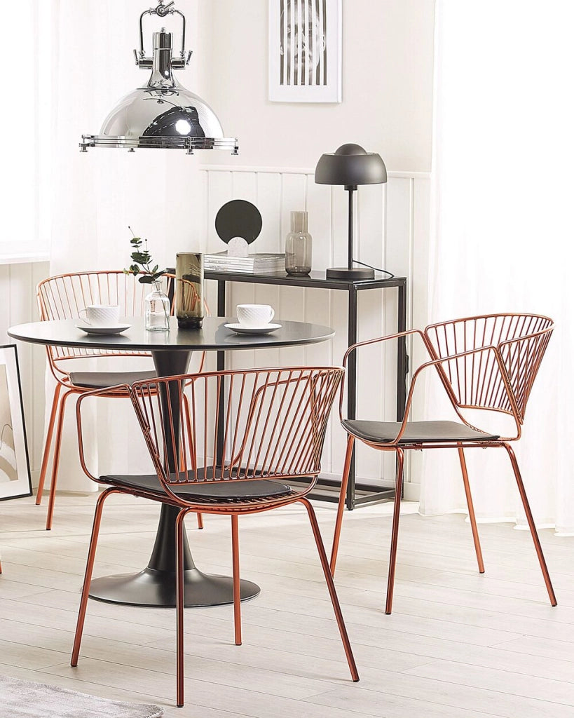 Set di 2 sedie da pranzo in filo metallico rosso rame design ecopelle Nero cuscino sedile stile industriale glam