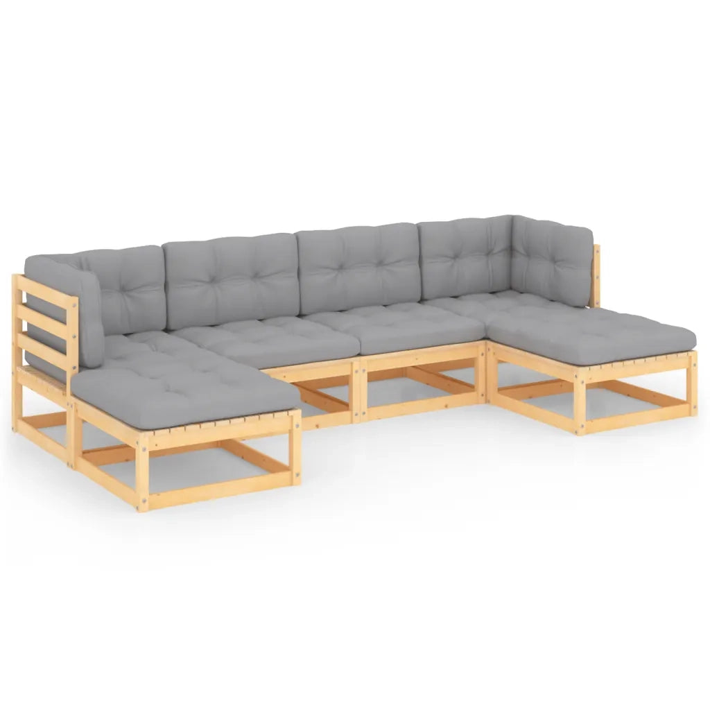 Set Divani Giardino 6 pz con Cuscini in Legno Massello di Pino 3077114