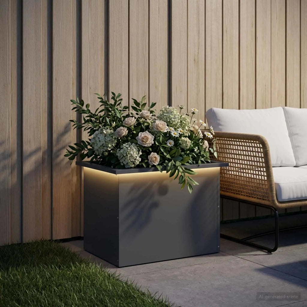 Fioriera da giardino con LED Antracite 40 x 60 x 40 cm Acciaio 8008144
