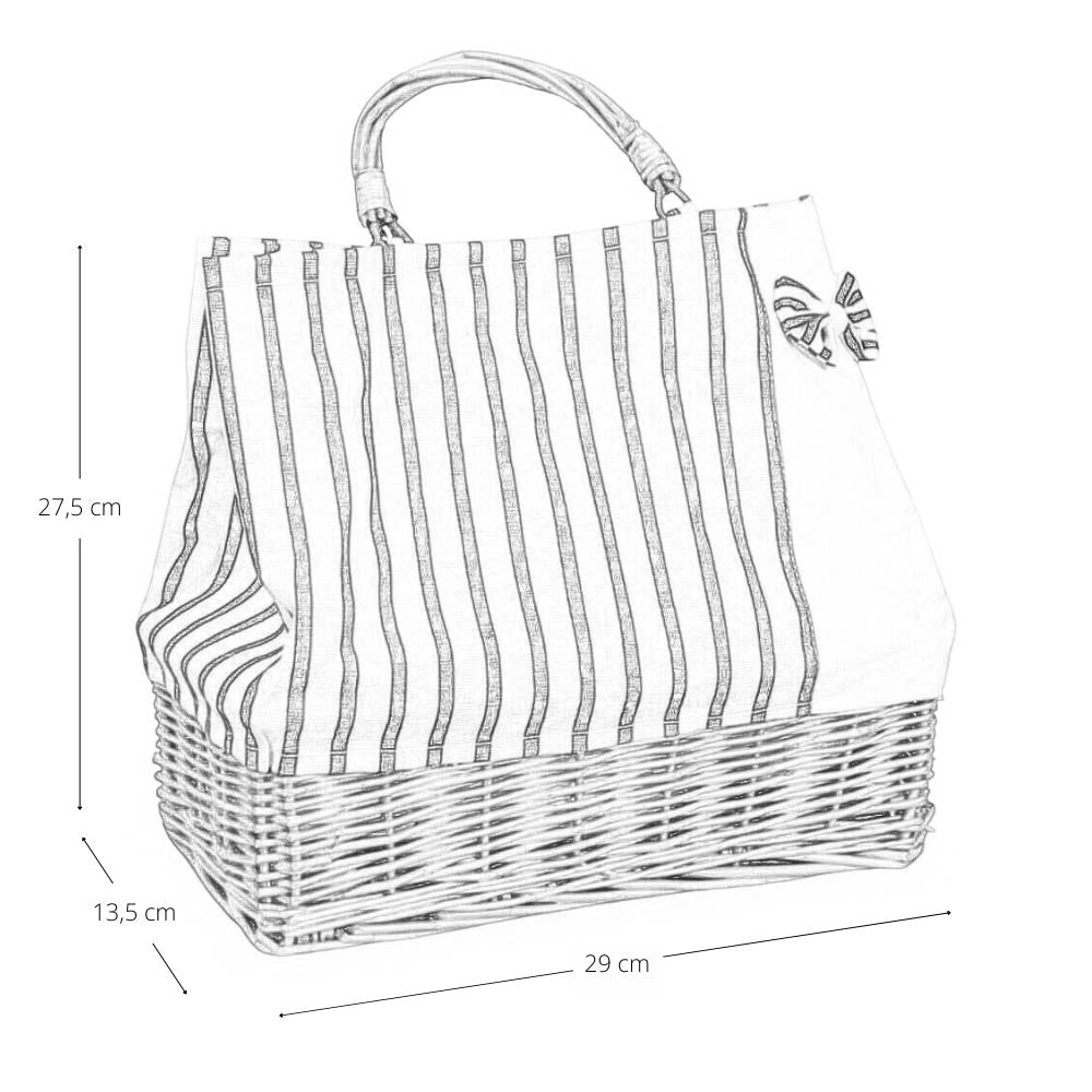 Borsa mare Spring con manico in vimini e tela blu con fiocco cm 29x13,5 x h27,5