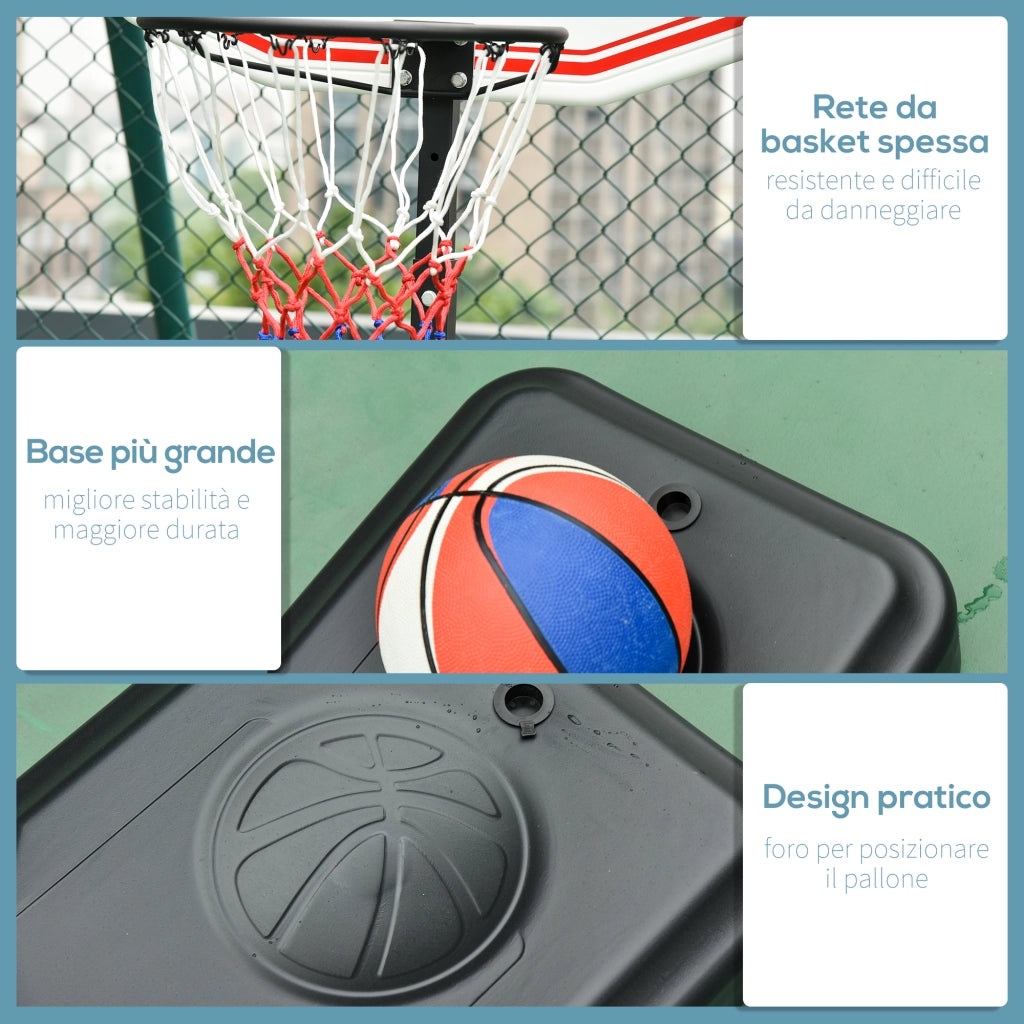 Canestro da Basket da Esterno con Supporto e Altezza Regolabile in Acciaio. 73x49x194-249 cm
