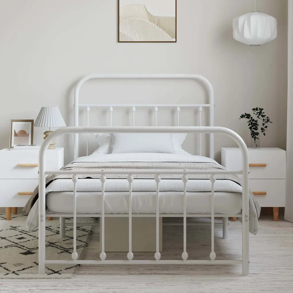 Giroletto con Testiera e Pediera Metallo Bianco 100x200 cm 352640