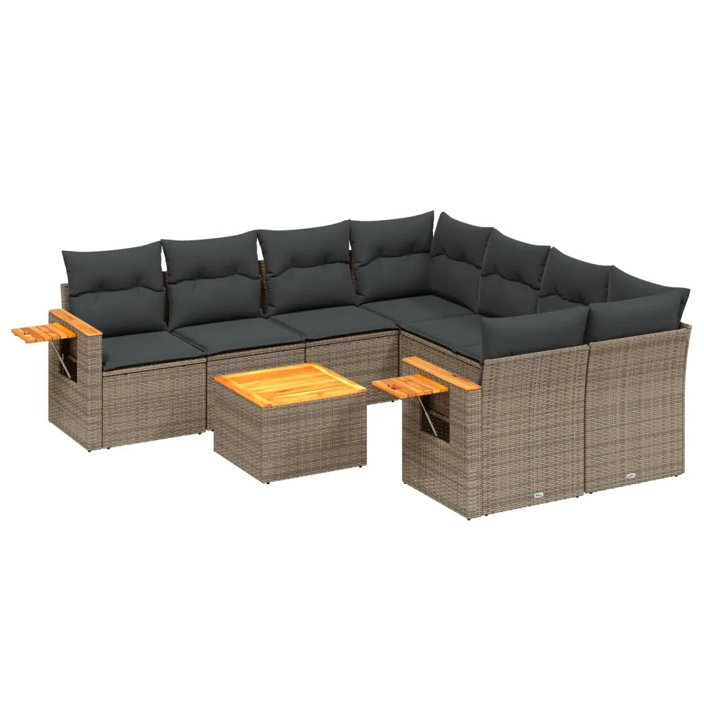 Set Divano da Giardino 9 pz con Cuscini Grigio in Polyrattan