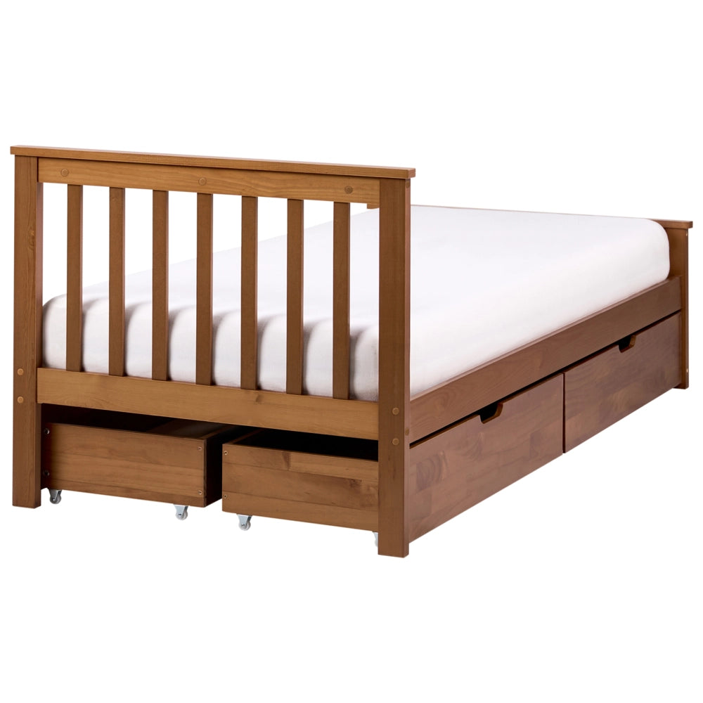 Letto singolo Legno di Pino Bianco con Rete a Doghe Minimalista 90 x 200 cm Testiera a doghe minimalista con 4 cassetti
