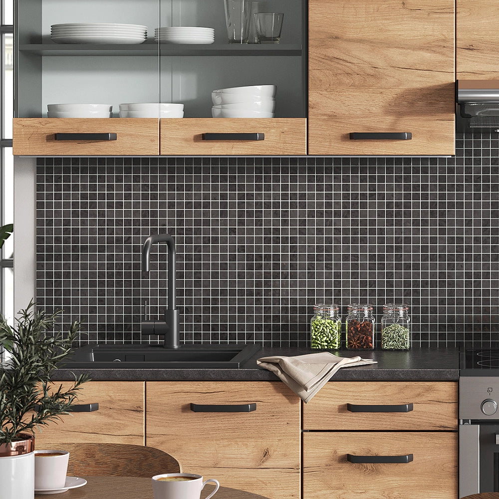 Vicco Mobile da cucina Quercia dorata/antracite 240 cm , PL Fantasia nera con striscia LED