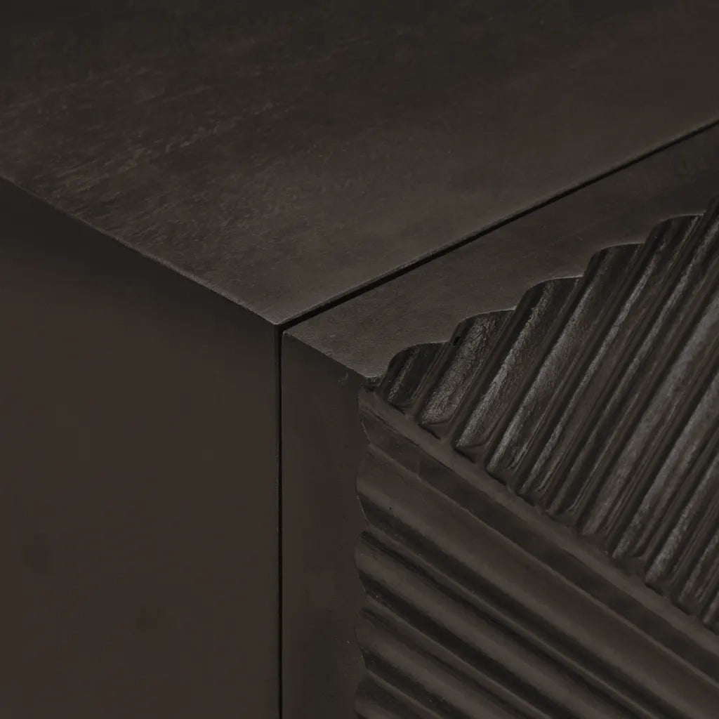 Comodino Nero 40x30x50 cm in Legno Massello di Mango e Ferro 372024
